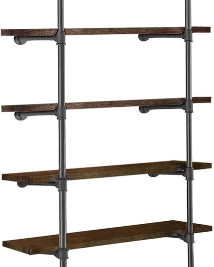 HITOMEN Industrial Iron Pipe Shelves, 2 Set 5-Tier, 70" Tall, 12" Depth, DIY Open Bookshelf Bookcase, Wall Mounted Vintage Retro Shelving, Rustic Farmhouse Pantry Kitchen Storage, Black Shelf Brackets - LeafyLoom