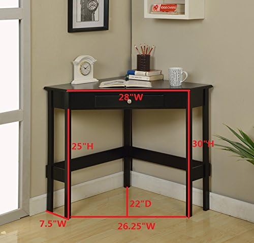 Kings Brand Furniture Wood Corner Desk with Drawer (Black) - LeafyLoom