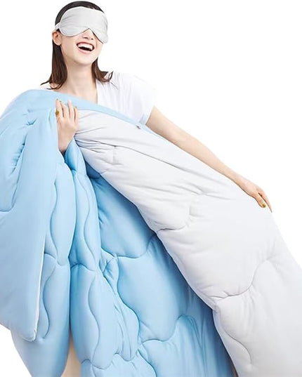 COTTEBED Reversible Blue and Light Gray Bed Comforter Queen Sets, Jersey Knit T-Shirt Feel Ultra-Soft Lightweight Breathable Cozy Bedding Down Quilt Blanket & 2 Pillowsham All Season Use (Full/Queen) - LeafyLoom
