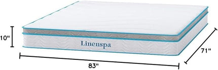 Linenspa 10 Inch Memory Foam and Spring Hybrid Mattress - Medium Feel - Bed in a Box - Quality Comfort and Adaptive Support - Breathable - Cooling - Guest Bedroom - California King Size - LeafyLoom