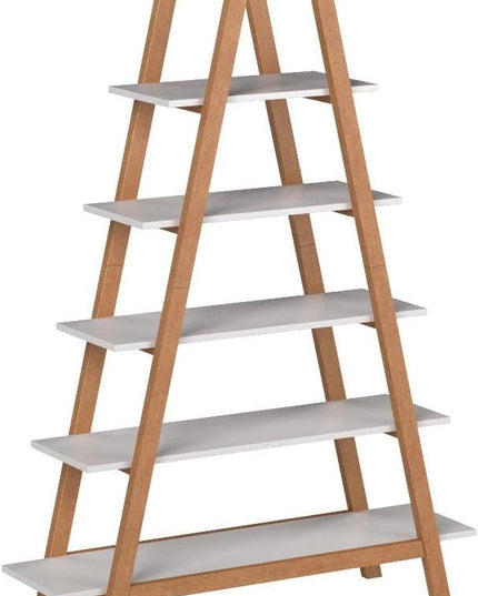 Nathan James 62201 Carlie 5-Shelf Ladder Bookcase, Display or Decorative Storage Rack with White and Rove Brown Wooden Ladder Shelves - LeafyLoom