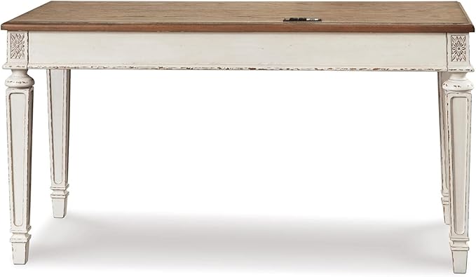 Signature Design by Ashley Realyn Farmhouse 60" Home Office Desk with USB Charging, Chipped White - LeafyLoom
