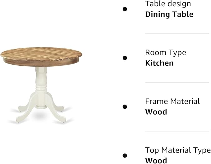 East West Furniture Antique Dining Round Wooden Table Top with Pedestal Base, 36x36 Inch, AMT-NLW-TP - LeafyLoom