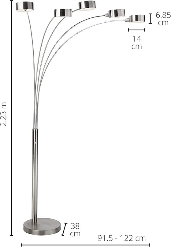Artiva USA Micah - 5 Arc Floor Lamp w/Dimmer Switch, 360 Degree Rotatable Shades - Bright & Attractive, Brushed Steel - LeafyLoom