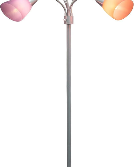 Simple Designs LF2006-SLM 67" Contemporary Multi Head Medusa 5 Light Adjustable Gooseneck Silver Floor Lamp with Fun Light Multicolored Shades for Kids Bedroom Playroom Living Room Office - LeafyLoom
