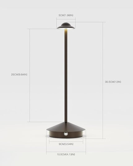 Rechargeable Table Lamp,Cordless Table Lamp,Touch Dimmable Wireless Lamp in Aluminium,5000mAh Battery Desk Lamp for Home/Restaurant/Outside Dining/Dinner/Patio(Brown) - LeafyLoom