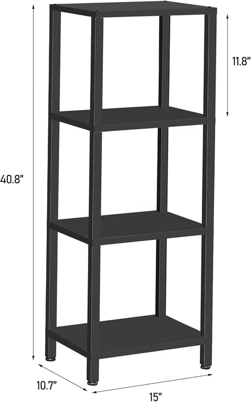 TUTOTAK Bookshelf, 4-Tier Tall Book Shelf, Narrow Bookcase for Small Space, DIY Stackable Bookshelf, for Living Room, Office, Study, Entryway, Industrial, Black BS01BK004 - LeafyLoom