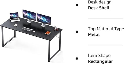 Coleshome 63 Inch Computer Desk, Modern Simple Style Desk for Home Office, Study Student Writing Desk,Black - LeafyLoom