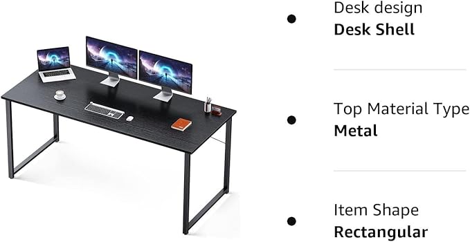 Coleshome 63 Inch Computer Desk, Modern Simple Style Desk for Home Office, Study Student Writing Desk,Black - LeafyLoom