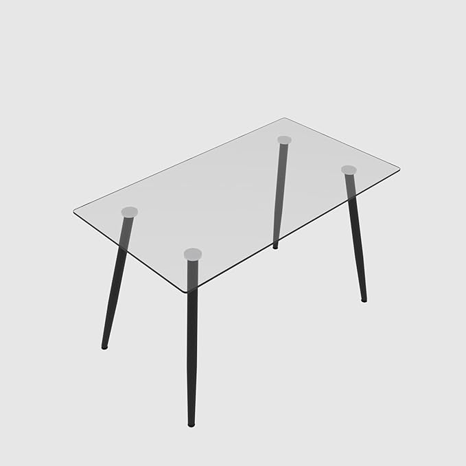NicBex 51.18Inch Rectangular Dining Table,Modern Kitchen Table with Tempered Glass Tabletop and Black Metal Legs for 6 to 8,Large Dining Room Table for Kitchen,Meeting Room and Living Room,Transparent - LeafyLoom
