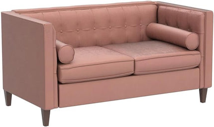 Dreamsir 58'' W Velvet Sofa, Mid-Century Love Seats Sofa Furniture with Bolster Pillows, Button Tufted Couch for Living Room, Tool-Free Assembly (Loveseat, Pink) - LeafyLoom