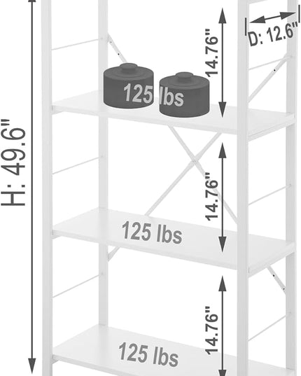Rustic Bookshelf and Bookcase, Industrial Metal and Wood Book Shelves, 4-tier Shelving Unit for Living Room Bedroom, White Oak - LeafyLoom