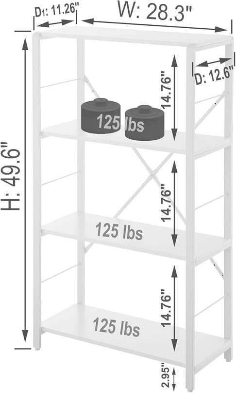 Rustic Bookshelf and Bookcase, Industrial Metal and Wood Book Shelves, 4-tier Shelving Unit for Living Room Bedroom, White Oak - LeafyLoom