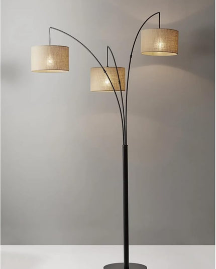 Adesso 4238-26 Trinity Arc Floor Lamp Antique Bronze FinisH, Beige Burlap . Home Decor Lamps and Light Fixtures, 82",3 Arm - LeafyLoom