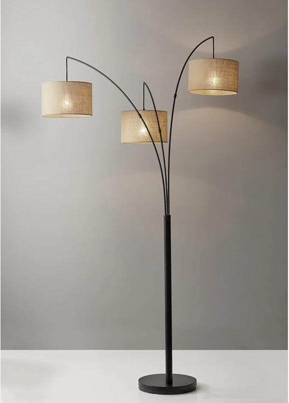 Adesso 4238-26 Trinity Arc Floor Lamp Antique Bronze FinisH, Beige Burlap . Home Decor Lamps and Light Fixtures, 82",3 Arm - LeafyLoom