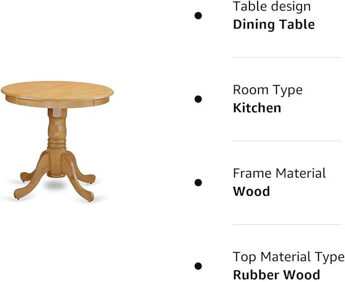 East West Furniture EMT-OAK-TP Eden Dining Room Table - a Round kitchen Table Top with Pedestal Base, 30x30 Inch, Oak - LeafyLoom