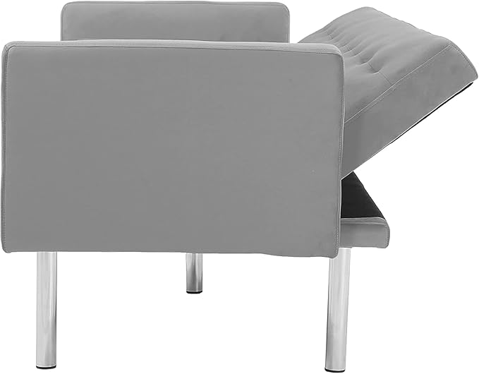 Mid-Century Living Room Furniture Sets Modern Tufted Loveseat Sofa with Adjusting Backrest & 2 Pillows Metal Legs Comfy Couch Folding Daybed for Small Spaces Office,Grey Sofá, Gray-1 - LeafyLoom