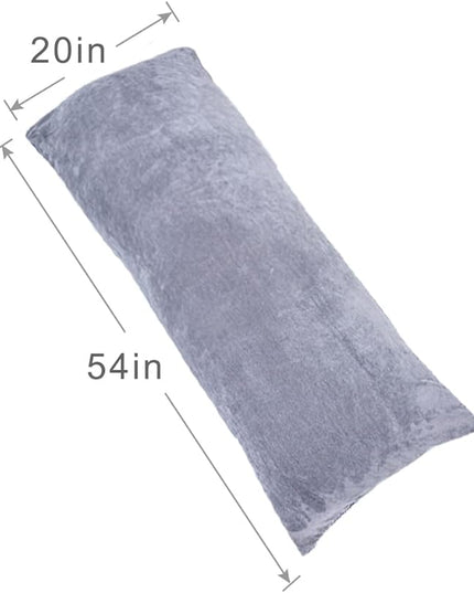 Full Body Pillow for Adults, Long Sleeping, Big Pillows Bed, Firm Large with Velvet Cover, 20x54 Inches (Dark Grey) - LeafyLoom