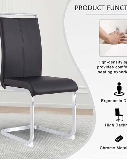 Dining Chairs Set, Kitchen Modern Metal Chairs with Faux Leather Padded Seat High Back and Sturdy Chrome Legs, Chairs for Dining Room (Black-1, Set of 4) - LeafyLoom