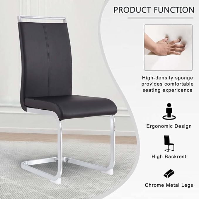 Dining Chairs Set, Kitchen Modern Metal Chairs with Faux Leather Padded Seat High Back and Sturdy Chrome Legs, Chairs for Dining Room (Black-1, Set of 4) - LeafyLoom