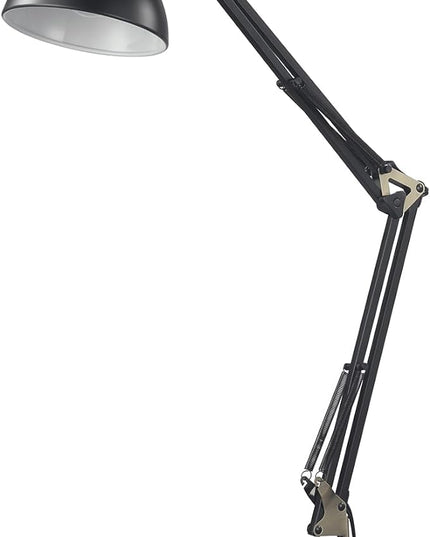 Globe Electric 62000009 32" Multi-Joint Desk Lamp with Metal Clamp, Matte Black, Antique Brass Accents, On/Off Rotary Switch on Shade, Partially Adjustable Swing Arm, Home Décor, Office Accessory - LeafyLoom