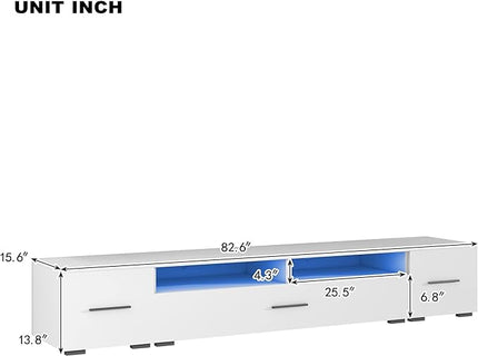 NicBex TV Stand for 90+ Inch TV LED Entertainment Center Media Storage Console Table with High Gloss TV Cabinet and 16-Color RGB LED for Living Room,Bedroom, 82.60 Inch,White - LeafyLoom