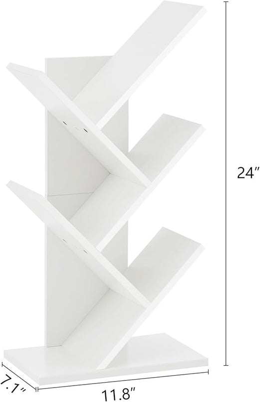 Hoctieon 4 Tier Tree Bookshelf, Small Bookcase, Free Standing Tree Bookcase, Bookshelf for Bedroom, Book Shelf Organizer, Small Bookshelf, White - LeafyLoom