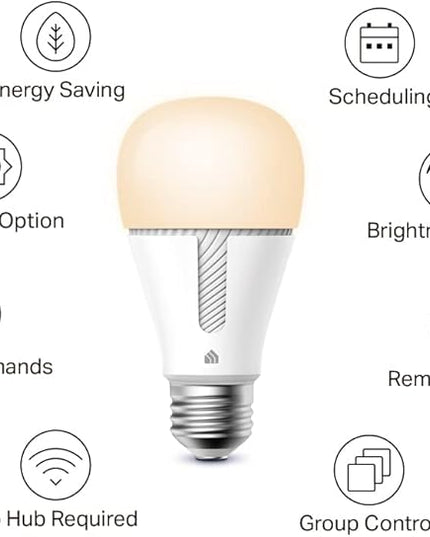 Kasa Smart Light Bulb KL110, LED Wi-Fi smart bulb works with Alexa and Google Home, A19 Dimmable, 2.4Ghz, No Hub Required, 800LM Soft White (2700K), 9W (60W Equivalent) KasaSmartbyTP-Link