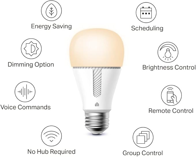 Kasa Smart Light Bulb KL110, LED Wi-Fi smart bulb works with Alexa and Google Home, A19 Dimmable, 2.4Ghz, No Hub Required, 800LM Soft White (2700K), 9W (60W Equivalent) KasaSmartbyTP-Link