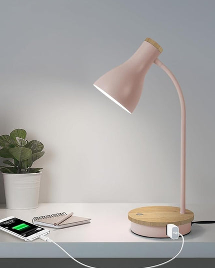 Metal Desk Lamp Touch Reading Lights Table Lamp Arc Desk Lamps for Bedroom, 3 Way Dimmable Bedside Lamp with USB Charging Ports, Reading Lamp for Study Room and Office (Pink-02) - LeafyLoom