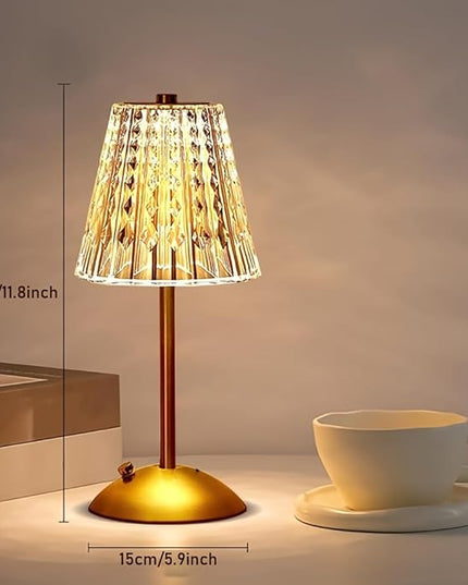 Portable Crystal LED Table Lamp, 3-Levels Brightness Desk Lamp, 3 Color Touch Control Rechargeable Lamp, Night Light, Bedside Lamp,Dining Room Lamp (Gold) - LeafyLoom