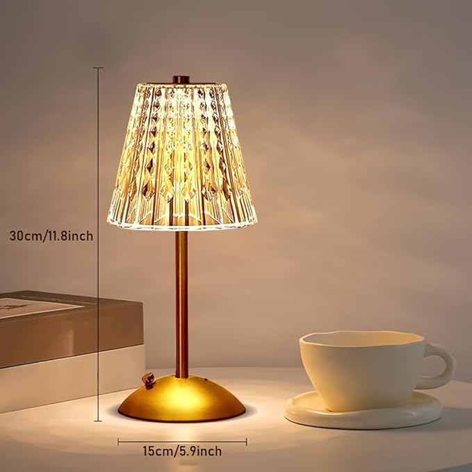 Portable Crystal LED Table Lamp, 3-Levels Brightness Desk Lamp, 3 Color Touch Control Rechargeable Lamp, Night Light, Bedside Lamp,Dining Room Lamp (Gold) - LeafyLoom