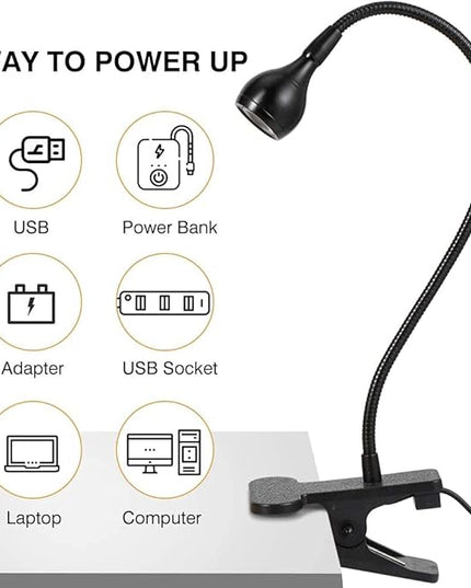 LED Desk Lamp, Ymiko USB Clip-on Reading Lights Eye Protection Book Clamp Light, 360 ° Flexible Gooseneck Clamp Lamp for Home Study Reading Kid's Room(Black) - LeafyLoom
