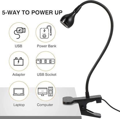 LED Desk Lamp, Ymiko USB Clip-on Reading Lights Eye Protection Book Clamp Light, 360 ° Flexible Gooseneck Clamp Lamp for Home Study Reading Kid's Room(Black) - LeafyLoom