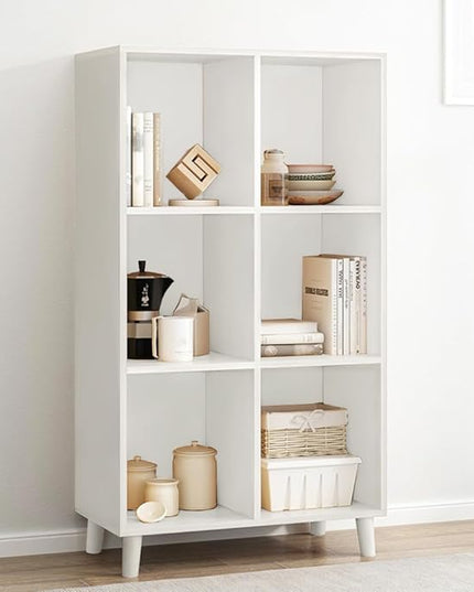 IOTXY Open Cube Low Bookcase - 3-Tier Freestanding Storage Display Cabinet Organizer with Legs for Home Office, 6-Cubes Open Shelf Short Bookshelf, White - LeafyLoom