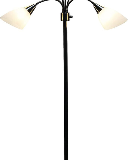 Simple Designs LF2006-BAW 67" Contemporary Multi Head Medusa 5 Light Adjustable Gooseneck Black Floor Lamp with White Shades for Kids Bedroom Playroom Living Room Office - LeafyLoom