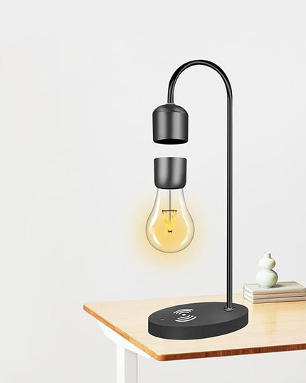 Magnetic Levitating Lamp with Wireless Phone Charger Floating Levitation Light Bulb Magnetic Table LED Night Light Bedroom Home Decoration Family Christmas Gift - LeafyLoom