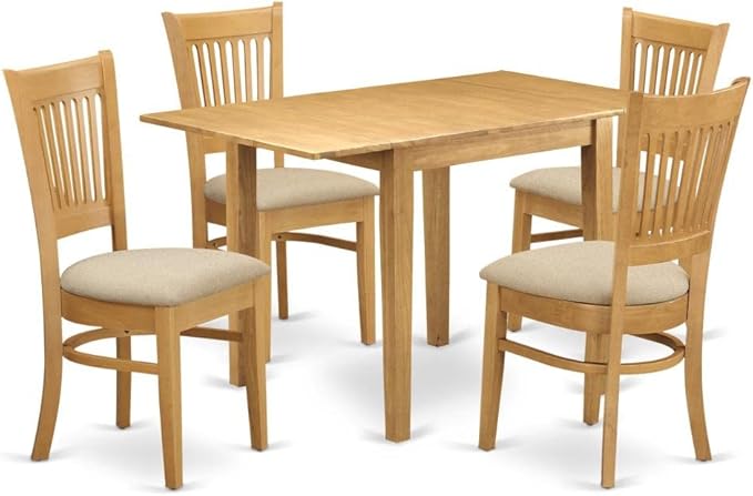 East West Furniture Norden 5 Piece Kitchen Set includes a Rectangle Dining Room Table with Dropleaf and 4 Linen Fabric Upholstered Chairs, 30x48 Inch, Oak - LeafyLoom