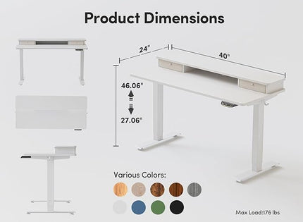 BANTI 40x24 Inch Electric Standing Desk with Double Drawers, Adjustable Height Stand Up Desk, Sit Stand Home Office Desk with Storage Shelf, White Top - LeafyLoom