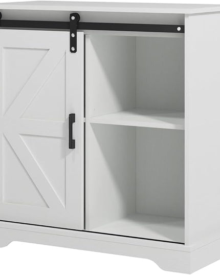 Panana Sliding Barn Door Buffet Sideboard Storage Cabinet Coffee Bar Kitchen Farmhouse Style (White Cabinet) - LeafyLoom
