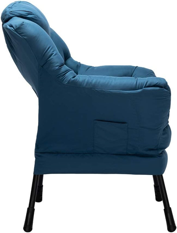 HollyHOME Modern Fabric Large Lazy Chair, Accent Oversized Comfy Reading Chair, Thick Padded Cozy Lounge Chair with Armrest, Steel Frame Leisure Sofa Chair for Living Room, Bedroom, Dorm, Navy Blue - LeafyLoom