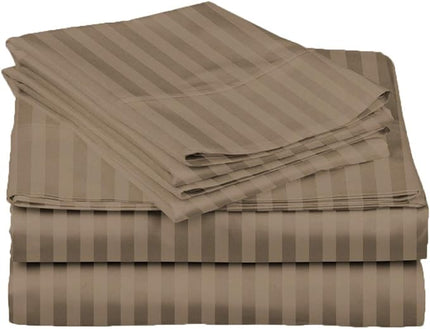 THREAD SPREAD Luxury Egyptian Cotton Full Stripe Sheet Set, 600 Thread Count Extra Long Staple 4 PC Set, Full Damask Sheets, Soft, Cooling Sateen Weave Striped Sheets Upto 18" Deep Pocket - Taupe - LeafyLoom