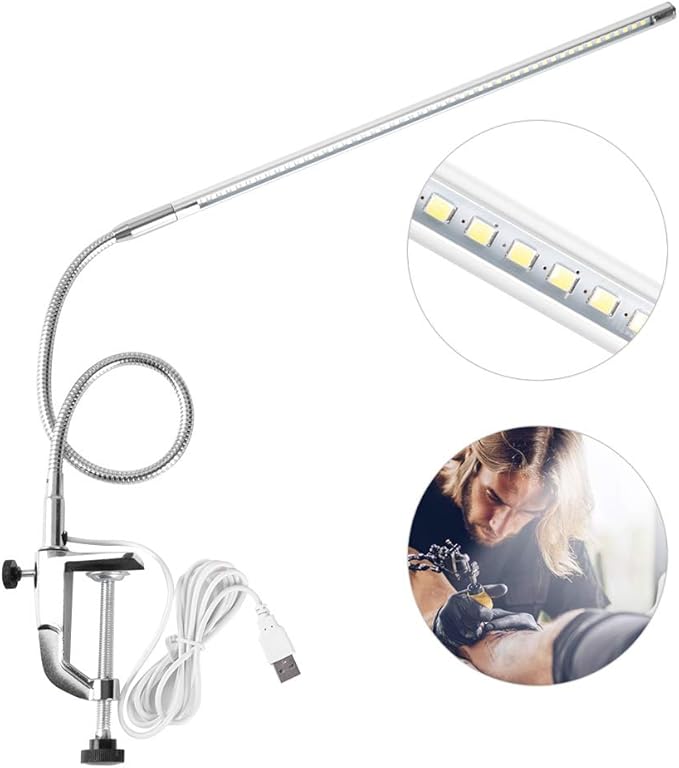 Desk Lamp with Clamp,Desk Lamp Clip on Lamp,LED Eye-Caring Desk Lamp with USB Rechargeable Reading Lights,Task Table Lamps,Foldable Bed Lamp,360° Swivel Desk Lamp for Manicure,Reading,Tattoo Light - LeafyLoom