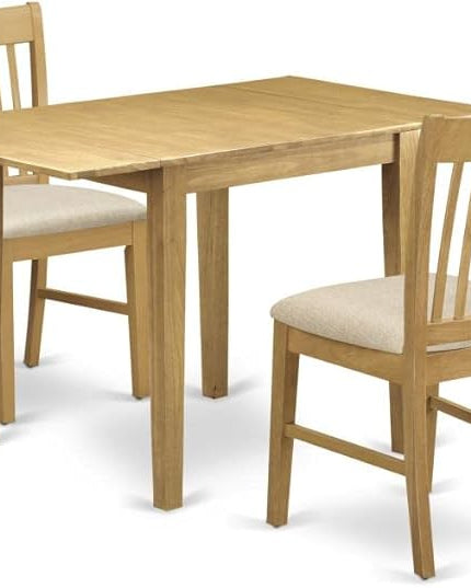 East West Furniture NDNO3-OAK-C Norden 3 Piece Set Contains a Rectangle Dining Room Table with Dropleaf and 2 Linen Fabric Upholstered Kitchen Chairs, 30x48 Inch, Oak - LeafyLoom
