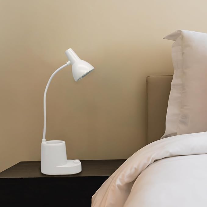 Desk Lamps for Home Office,White Desk lamp,kids battery lamps for tables,Cute pen holder for desk,360° Rotating Hose,Adjust The Angle of Light Source at Will,Kids Lamps for bedrooms Girls,Small Lamps - LeafyLoom