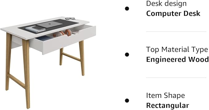 PARMA 42 Inch Modern Desk - Home & Office Small Computer Desk with Wide Drawer - Wooden Study Writing Minimalist Desk with Storage for Small Space, Bedroom & Workstations - Student Desk/Table (White) - LeafyLoom