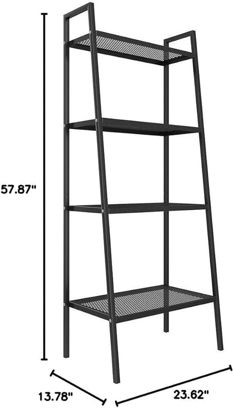 4-Tier Metal Ladder Shelf, Black Ladder Bookshelf Multifunctional Ladder-Shaped Plant Flower Stand Industrial Organizer Rack Storage Shelves for Living Room, Bedroom, Office - LeafyLoom