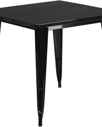 Flash Furniture Commercial Grade 31.5" Square Black Metal Indoor-Outdoor Table Set with 4 Arm Chairs - LeafyLoom
