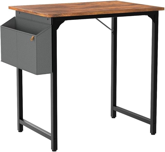 CubiCubi Study Computer Desk 32" Home Office Writing Small Desk, Modern Simple Style PC Table, Black Metal Frame, Rustic Brown - LeafyLoom