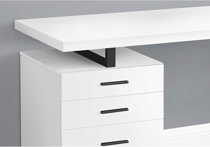 Monarch Specialties 7646 Computer Desk, Home Office, Laptop, Left, Right Set-up, Storage Drawers, 48" L, Work, Metal, Laminate, White, Black, Contemporary Desk-48 R Face, 47.25" L x 23.75" W x 30" H - LeafyLoom